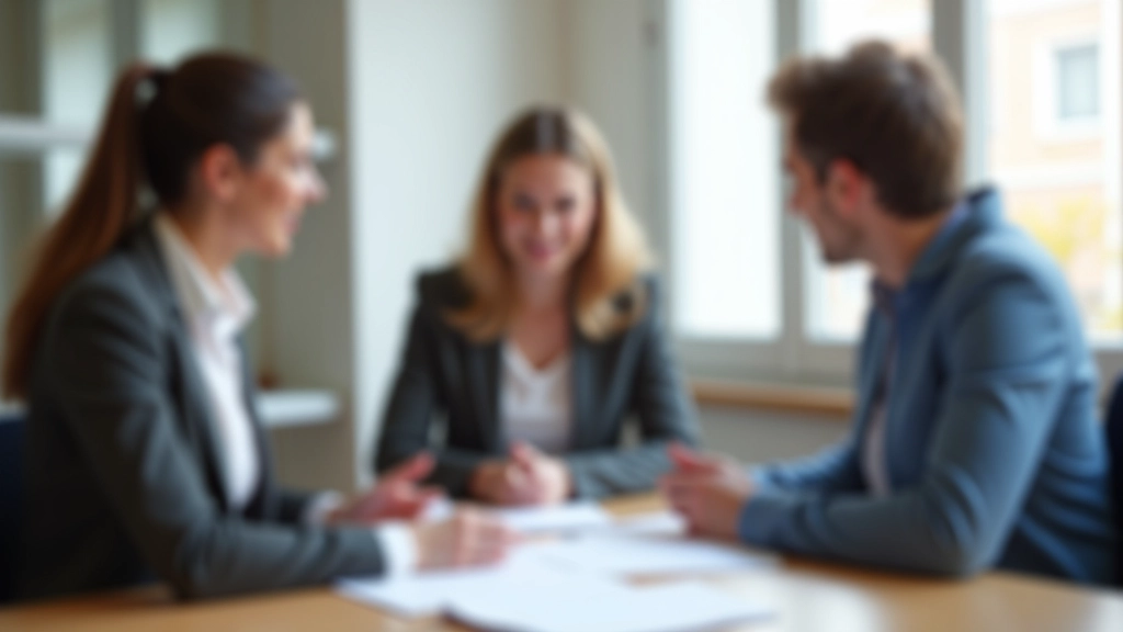 Familienberatung in modernem Büroumfeld mit warmem, vertrauensvollem Ton