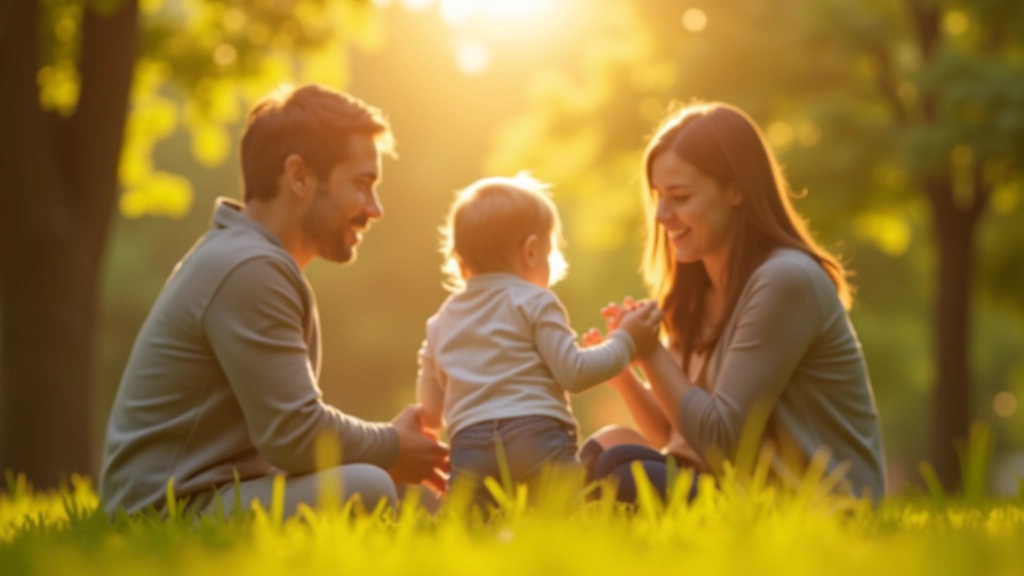 Eltern mit Kind beim Spielen im Park, Familie genießt Zeit zusammen