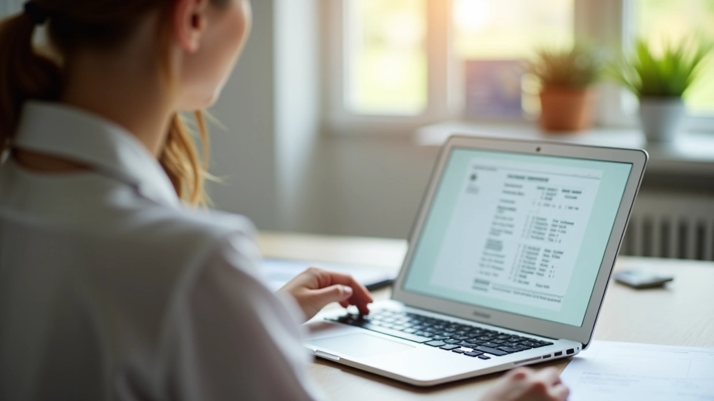 Frau beim Ausfüllen einer Steuererklärung am Computer, Freibetrag eintragen